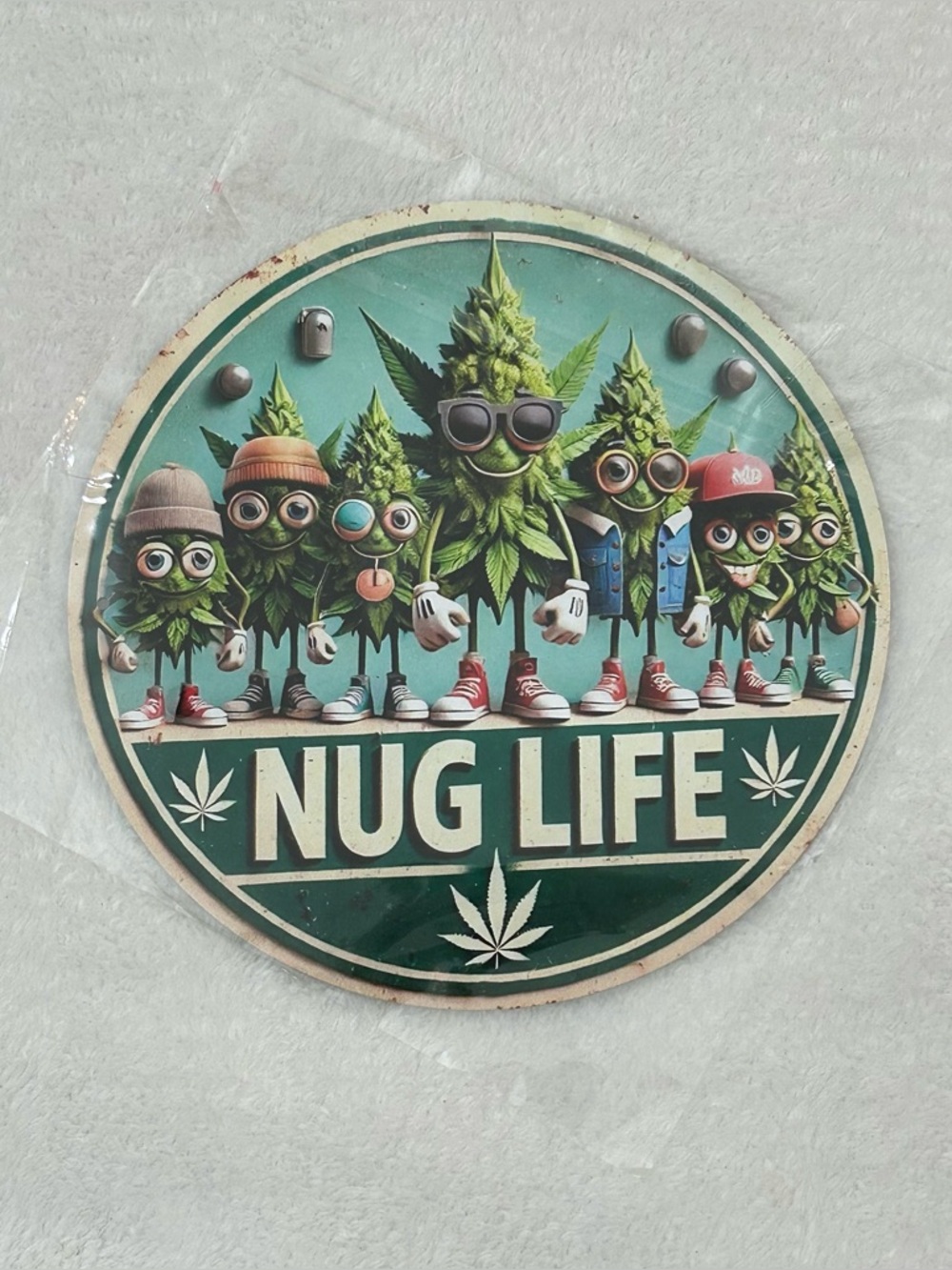 Nug Life - Funny 420 Mary Jane Funky Retro Tin Metal Wall Art Sign 8” Round
